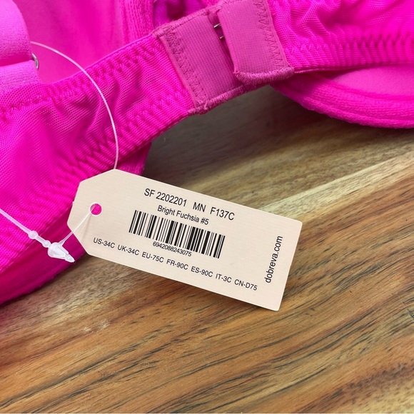 DOBREVA Push Up Lace Bra Underwire Plunge Full Coverage Bra bright fuschia 34C - Picture 4 of 6